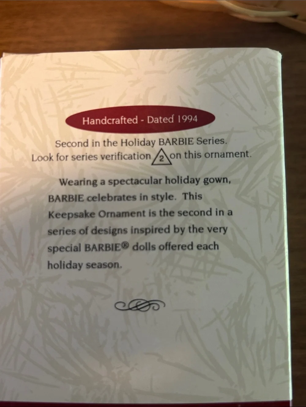 1994 Hallmark Barbie Holiday Ornament - Gold & White
